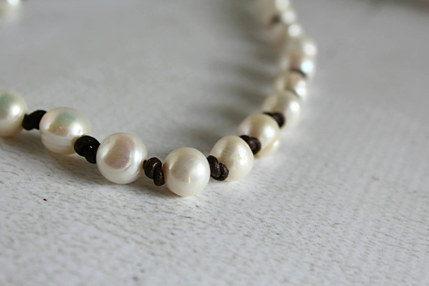 Mother&#39;s day gift to represent each child, Pearl Leather Necklace, 3rd Anniversary gift of leather, June Birthstone, add a pearl necklace