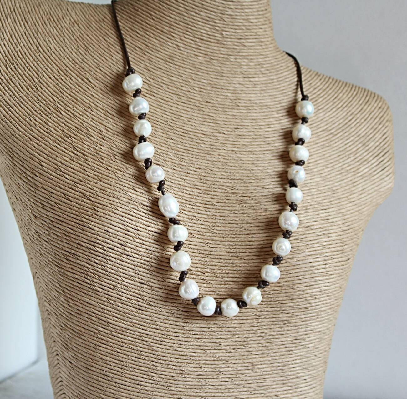 Mother&#39;s day gift to represent each child, Pearl Leather Necklace, 3rd Anniversary gift of leather, June Birthstone, add a pearl necklace