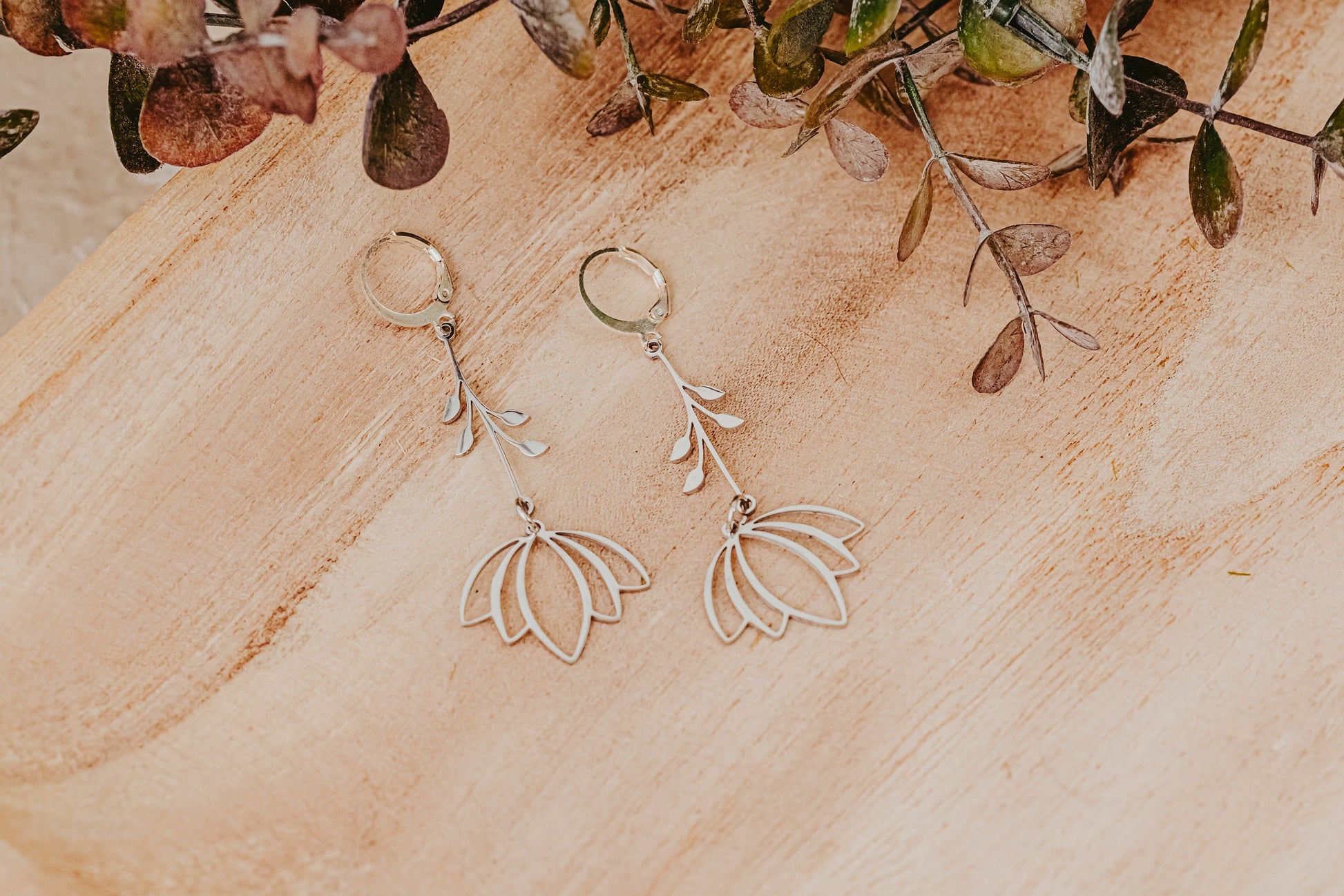 Lotus Flower Earrings: Stainless Steel Yoga Jewelry, Zen Gift