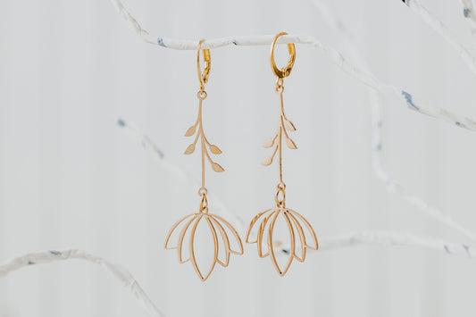 Lotus Flower Earrings: Stainless Steel Yoga Jewelry, Zen Gift