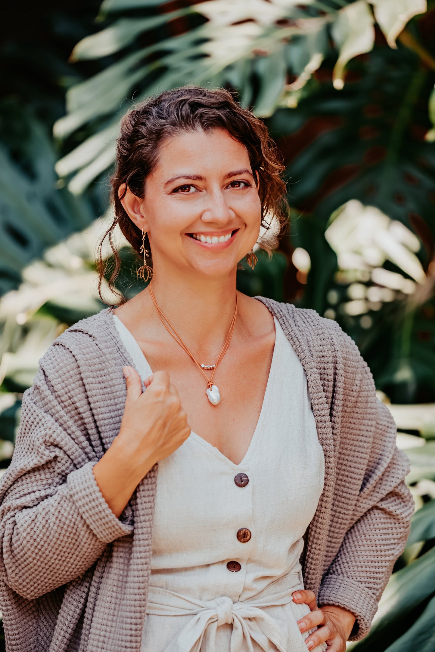 Large Baroque Flameball Pearl Leather Necklace: Silver Accent Beads