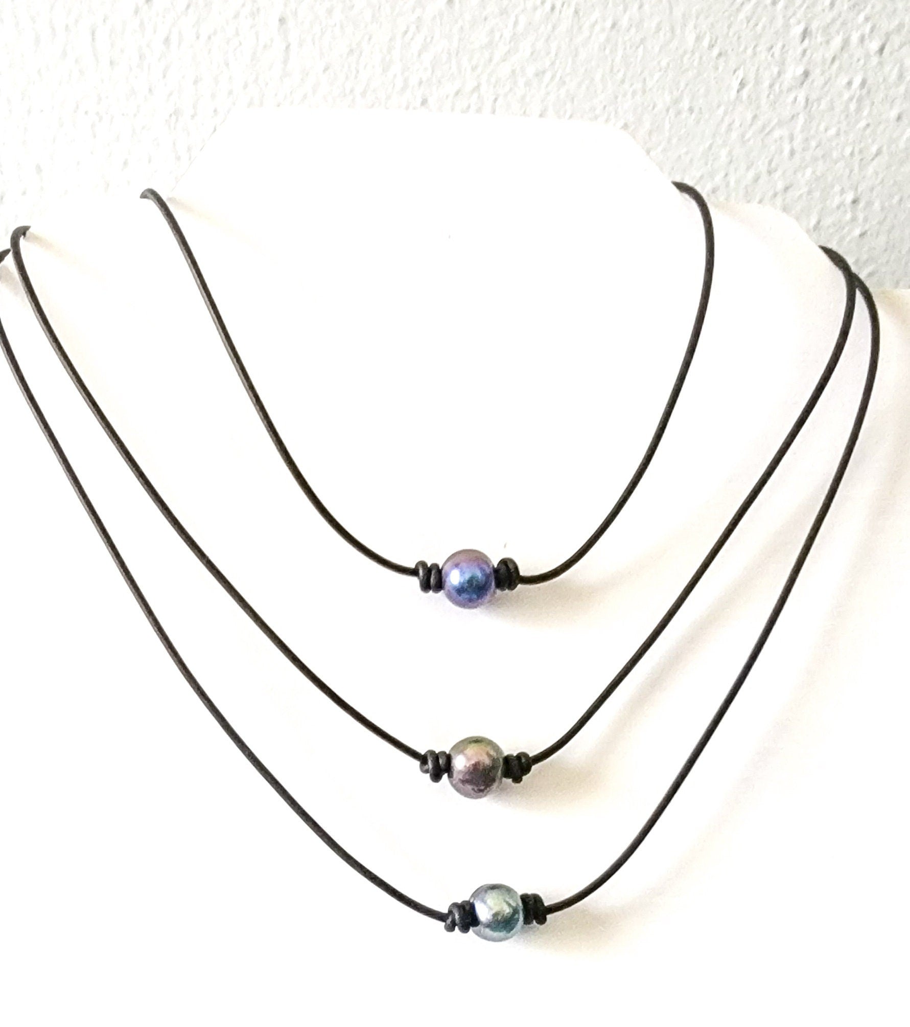 Single Pearl Leather Necklace, Unisex Jewelry Gift