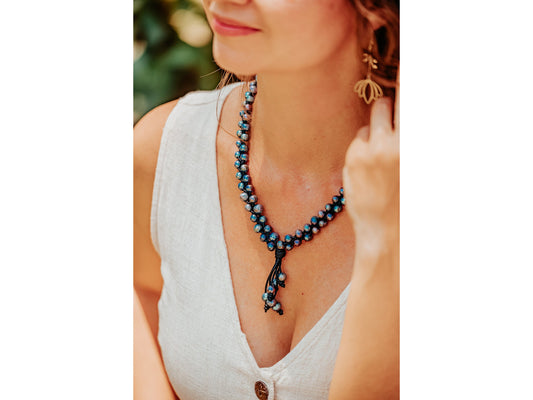 Braided Leather Pearl Necklace