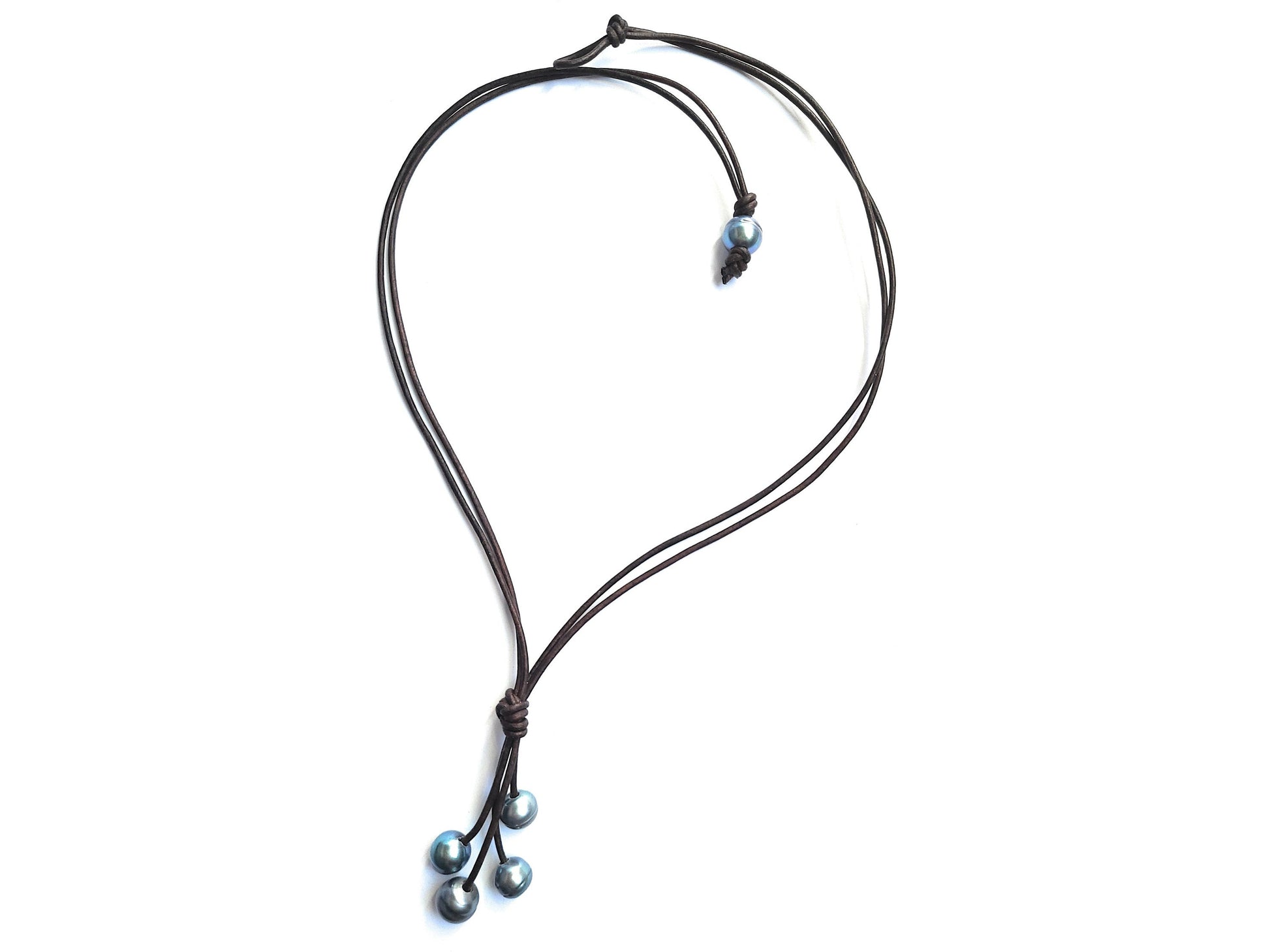 Double Strand Leather and Pearl Necklace