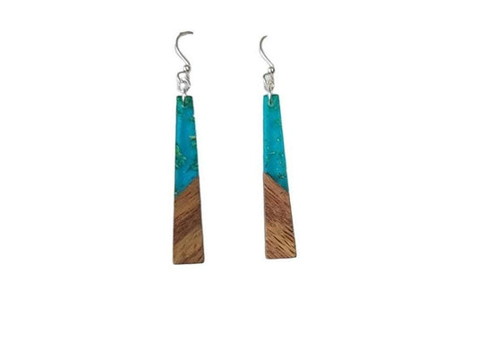 Long Wood Green Resin light weight earrings, hypoallergenic ear wires, Mother&#39;s day gift from kids