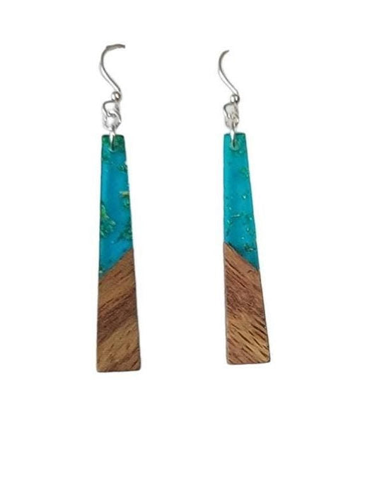Long Wood Green Resin light weight earrings, hypoallergenic ear wires, Mother's day gift from kids