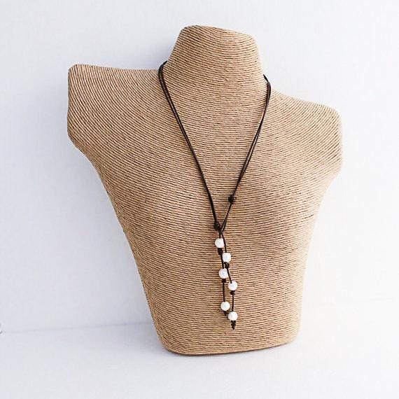 Leather Pearl Lariat Necklace,