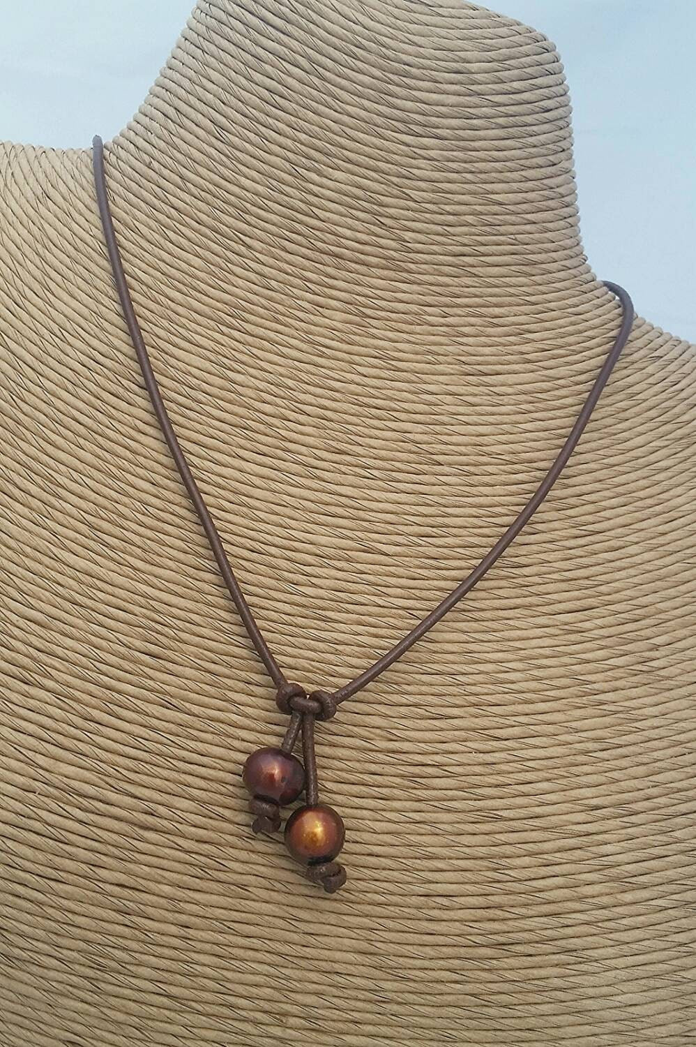 Leather and pearl drop necklace, 3rd anniversary gift for wife girlfriend, Bohemian style jewelry,