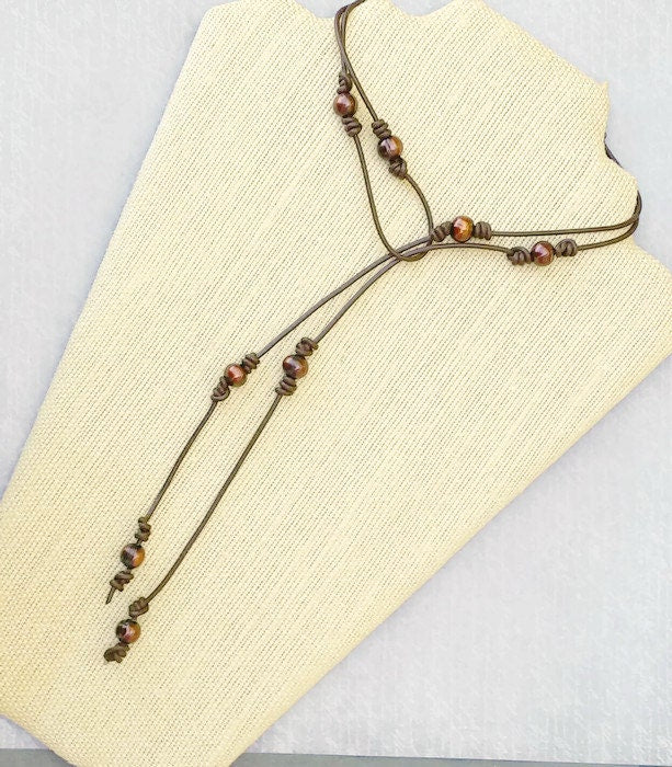 Long pearl station necklace, leather and pearl bracelet, 3rd anniversary gift for wife,