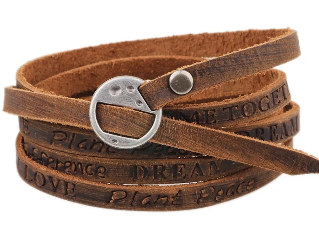 Positive Words Leather Wrap Bracelet, Unisex Couples Bracelet - The Rustic Boho Chic Jewelry