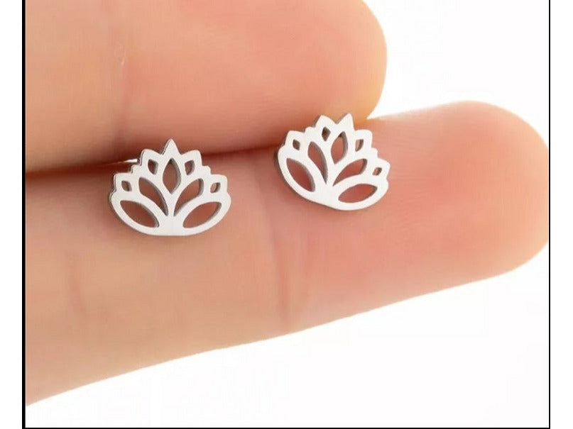 Silver Lotus flower stud earrings - The Rustic Boho Chic Jewelry