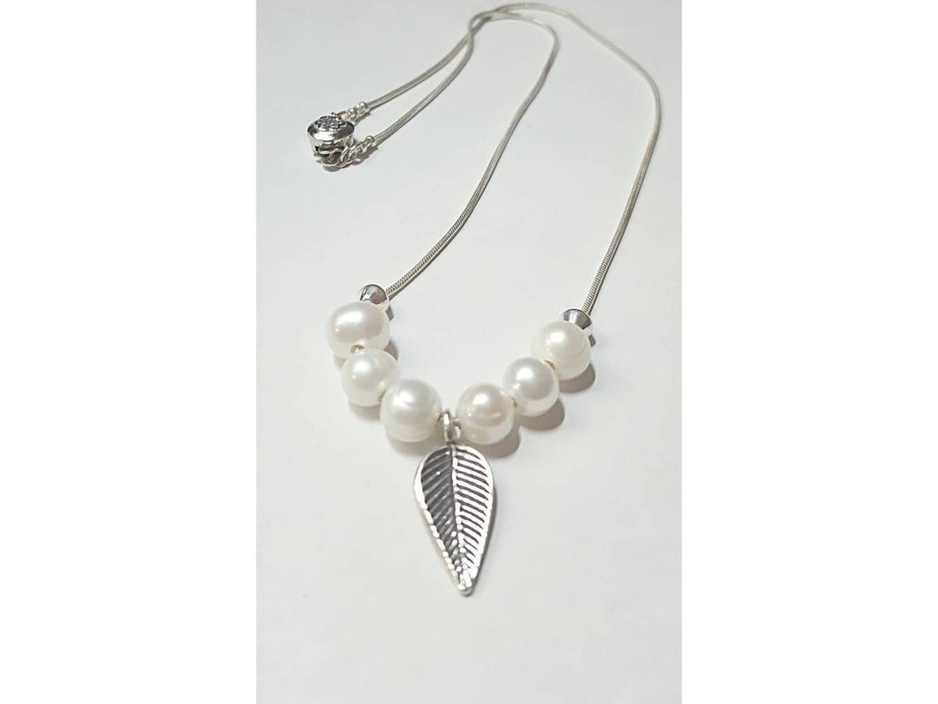 White Pearl necklace, pearls on snake chain, Valentines gift idea for mom