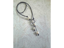 Load image into Gallery viewer, Leather pearl lariat necklace, 3rd anniversary gift for wife, Leather statement necklace,
