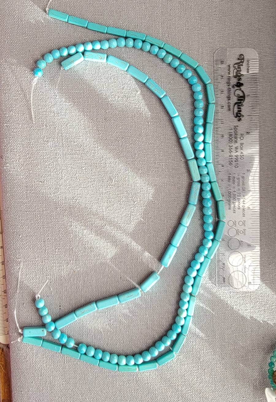 Turquoise blue howlite Beads, 3 strands, rectangle tube beads, round beads