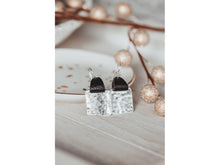Load image into Gallery viewer, Hammered Square Earrings, 3rd Anniversary Gift of Leather Earrings for Her,

