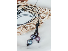 Load image into Gallery viewer, Leather Pearl Tassel Necklace, Pearl Y necklace,
