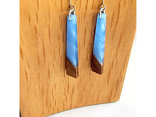 Load image into Gallery viewer, Long wood blue acrylic earrings, hypoallergenic ear wires

