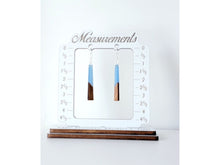 Load image into Gallery viewer, Long wood blue acrylic rectangle earrings, Light as air earrings, choice of ear wires
