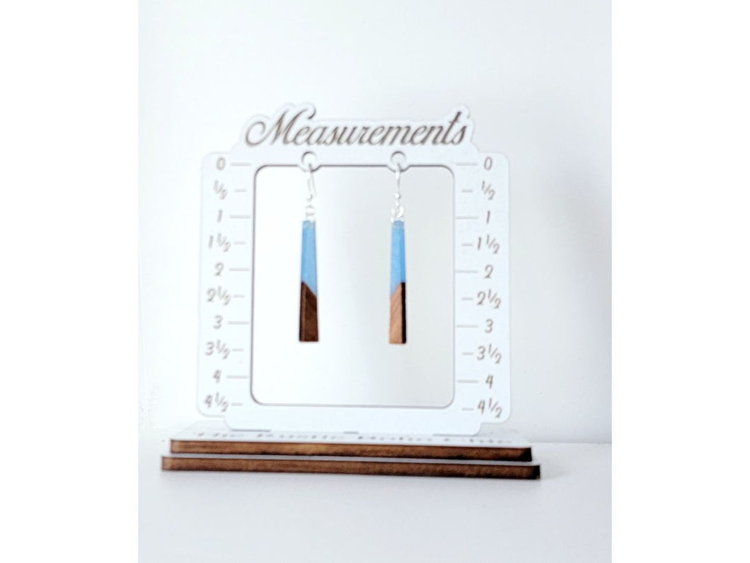 Long wood blue acrylic rectangle earrings, Light as air earrings, choice of ear wires