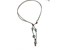 Load image into Gallery viewer, Pearl Y Lariat necklace, leather anniversary gift for woman
