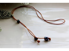 Load image into Gallery viewer, Leather Pearl Lariat Necklace, June Pearl Birthstone, Mother&#39;s day Gift for Her Under 40.00,
