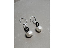 Load image into Gallery viewer, Leather pearl earring, 3rd anniversary gift for woman
