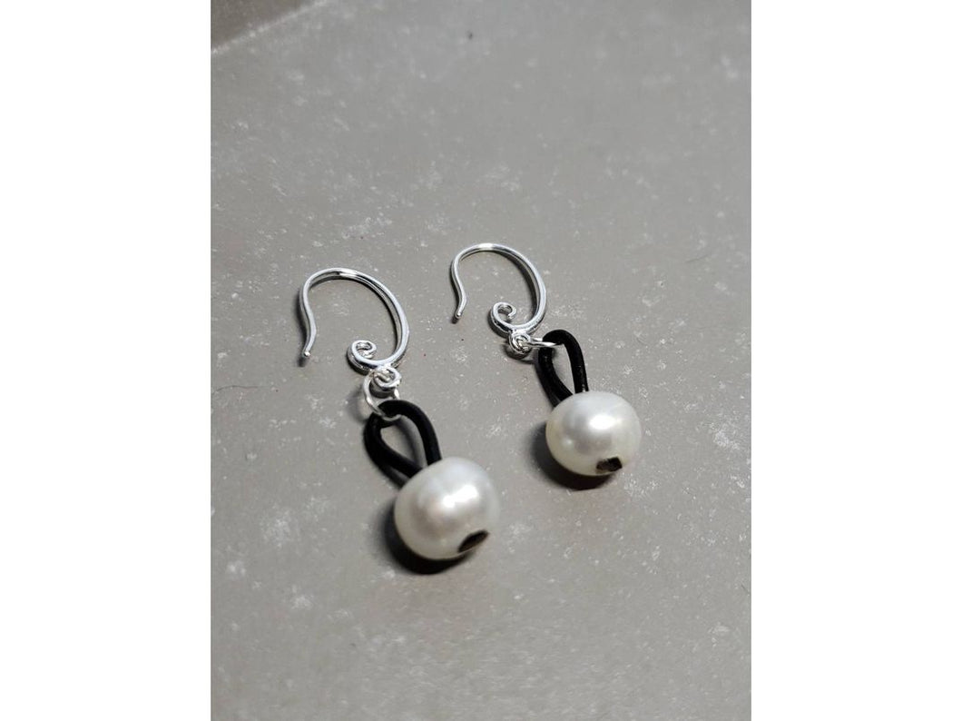 Leather pearl earring, 3rd anniversary gift for woman